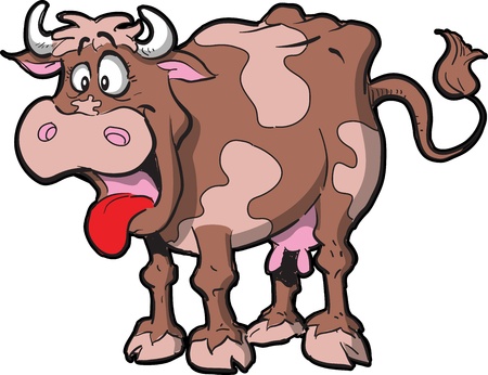 Cartoon Illustration of a Cow with Mouth Open and Tongue Hanging Outのイラスト素材