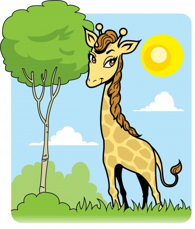 Cute Giraffe with Pretty Eyes and Treeのイラスト素材