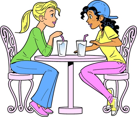 Two Girlfriends at a Bar or Cafe Having a Drinkのイラスト素材