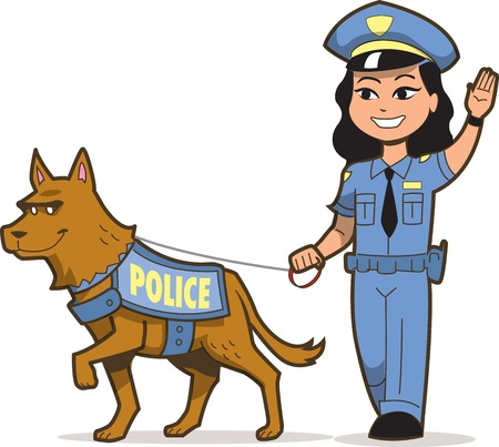 K-9 Police Dog and Asian Female Police Officerのイラスト素材