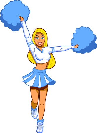 Pretty Blonde Smiling Cheerleader With Pom Poms in the Airのイラスト素材