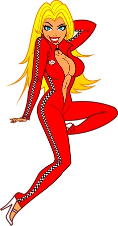 Sexy Blonde Female Racing Fan in Body Suitのイラスト素材
