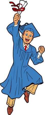 Happy Young Man Graduating With Diploma, Cap and Gownのイラスト素材