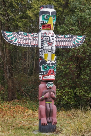 A Native American Thunderbird Totem Poleの写真素材