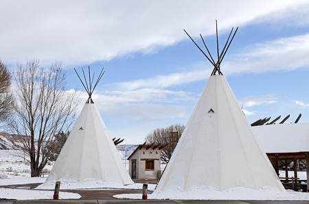 An Indian Teepee set up at Highway Rest Area in Coloradoの写真素材