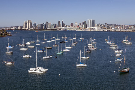 Yacht Club and Downtown San Diego, Californiaのeditorial素材