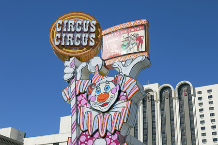 Circus Circus Hotel and Casino Clown Neon Sign on Virginia Street in Reno, Nevada  のeditorial素材