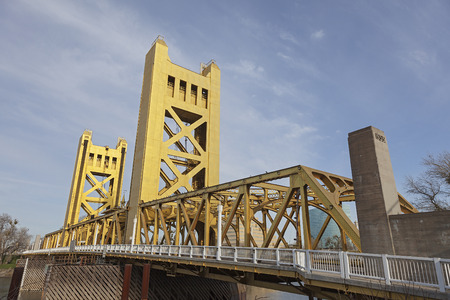 The Golden Tower Bridge at Sacramento, USAの写真素材