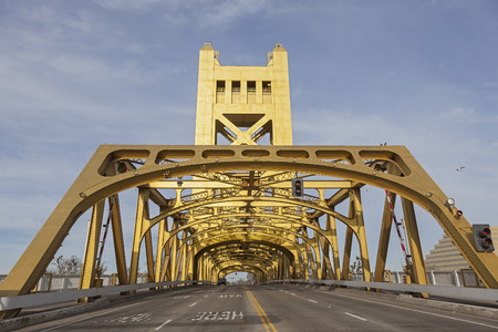 The Golden Tower Bridge at Sacramento, USAの写真素材