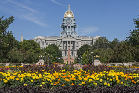 Golden Dome of Colorado State Capitol Building in Denverの写真素材