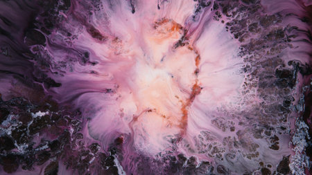 Abstract colorful background of spreading flowers. A unique screensaver picture. Background image. Acrylic paints. Alcohol ink.の写真素材