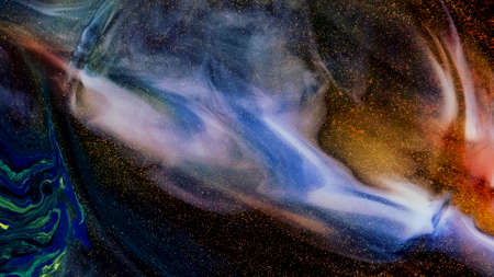 Fluid paint art, marble abstractions in blue, purple, black and gold.