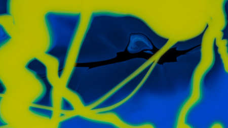 Fluid paint art, marble abstractions in blue, purple, black and yellow.