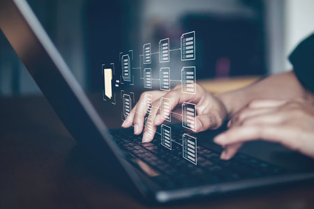 Data management system, Organizational document management, Data document digital file, Electronic file online.の写真素材