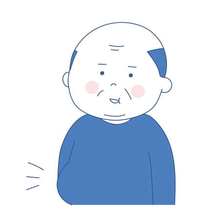 Elderly man having a pot belly. Two-tone vector illustration isolated on white background.のイラスト素材