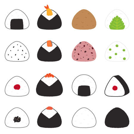 Vector collection of rice balls. Isolated on white background.のイラスト素材