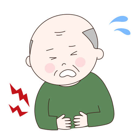 Elderly man getting stomach ache. Vector illustration isolated on white background.のイラスト素材