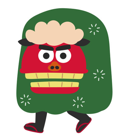 Dancing Japanese lion character called Shishimai. Vector illustration isolated on white background.のイラスト素材