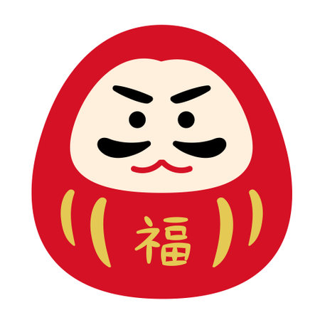Round traditional Japanese doll, Daruma. Vector illustration isolated on white background.のイラスト素材