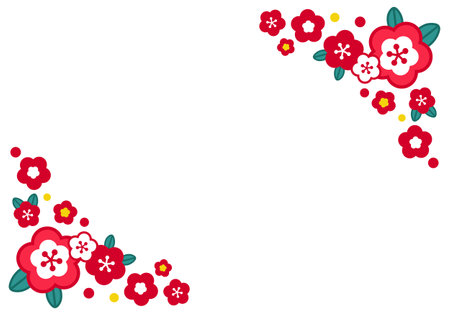 Frame made with plum blossoms. Vector illustration isolated on white background.のイラスト素材