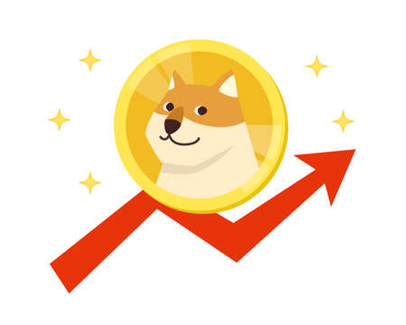 Dogecoin cryptocurrency on chart background without main lines. Vector illustration isolated on...