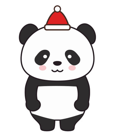 Panda wearing a Santa hat. Vector illustration isolated on a white background.のイラスト素材
