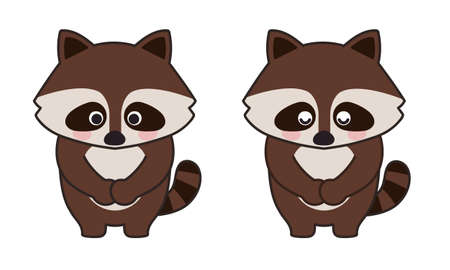 Set of raccoon bowing to someone. Vector illustration isolated on a white background.のイラスト素材