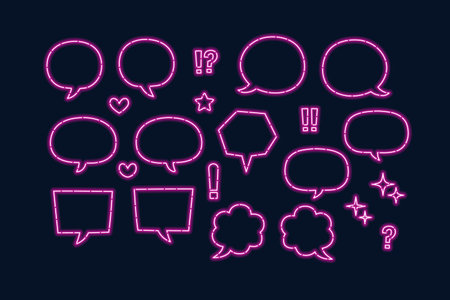 <p>set of speech bubbles in neon light vector illustration design icon sign symbol</p>のイラスト素材