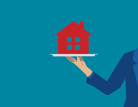 Plate with red house.  Concept business illustration. Vector flatのイラスト素材
