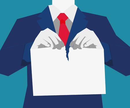 Relationship Difficulties, Separation, Torn, Currency, Tearing. Hand hold rejected paper document. Vector flat illustrationのイラスト素材