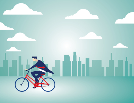 Businessman riding a bicycle on city background. Concept business illustration. Vector flatのイラスト素材