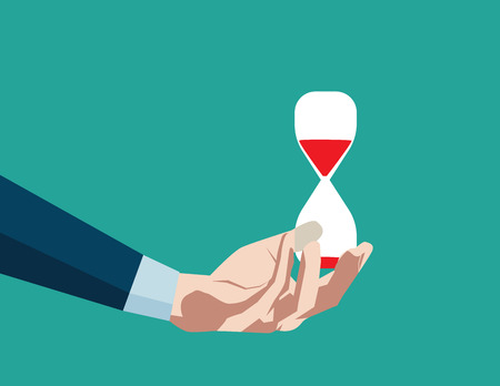 Hourglass in hand. Concept business illustration. Vector flat