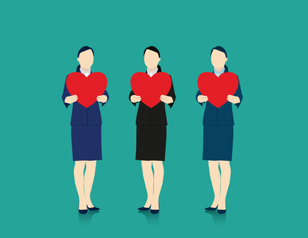 Three women who have a big red heart mark. Concept bussiness illustration. Vector flatのイラスト素材