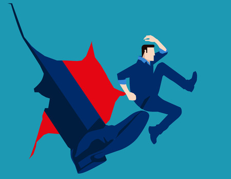 Man hit by kick of big foot. Concept business illustration. Vector flatのイラスト素材