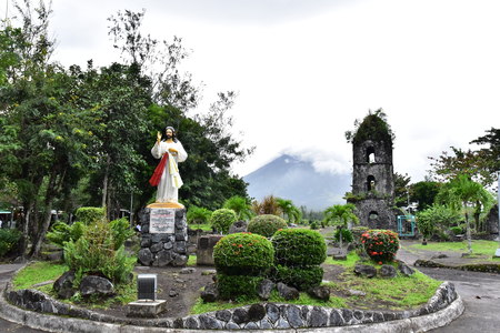 Cagsawa Ruins in Albay, Philippinesのeditorial素材