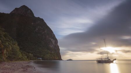 Petit Piton Sunset on Malgretoute Beach, Saint Luciaの写真素材