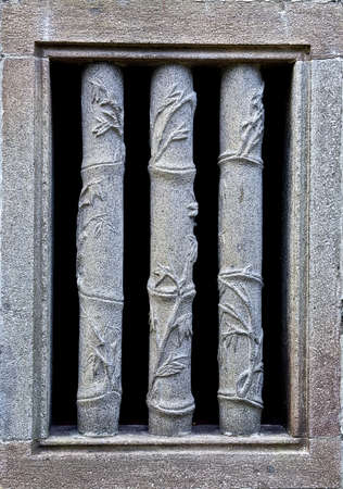 bamboo : stone carving on windowの写真素材