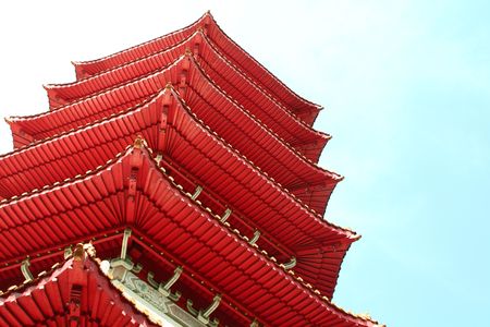 An underbelly view of a chinese templeの写真素材