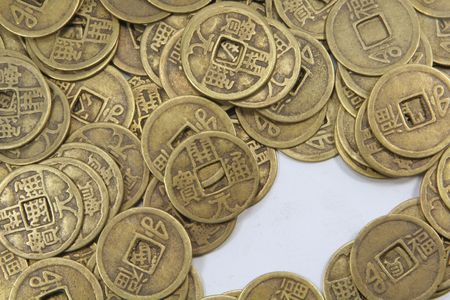 Pile of Chinese Coins with Copyspace Background