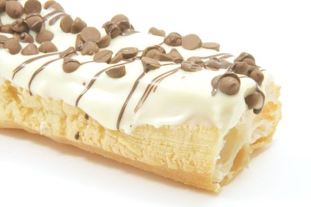 Cake Dessert with Melted White Chocolate and Drops
