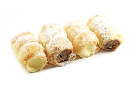 Cream Filled Horn Pastries Isolated on a White Background