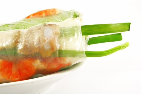 Fresh Handmade Vegetable Spring Rolls On White Surface