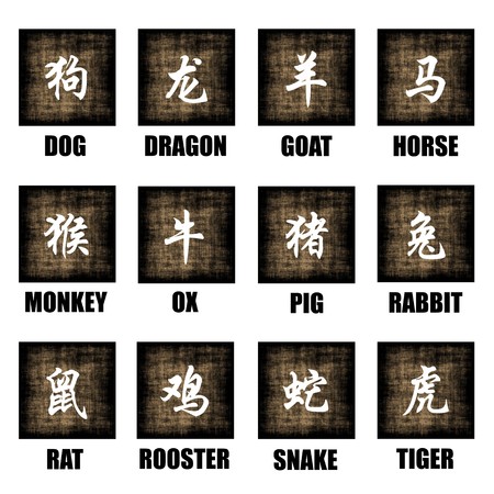 Chinese Zodiac Animals Lunar Astrology Art Setの写真素材