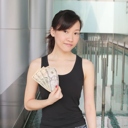 Show me the Money Concept with Asian Girlの写真素材