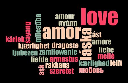 Love in Many Languages Text Abstract Backgroundの写真素材