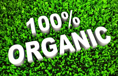 100% Organic Sign on Natural Grass in 3Dの写真素材