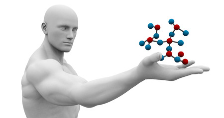 Medical Science Technology with Scientist Holding Moleculeの写真素材