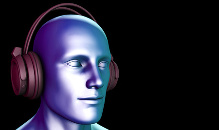Zen Music Man Listening With Headphone in 3dの写真素材