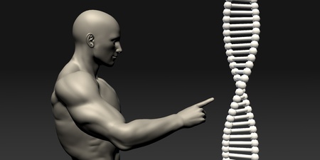 Science DNA Helix Structure with Man Looking or Studyingの写真素材