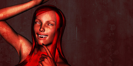 Halloween with Vampire Woman on Blood Wallの写真素材